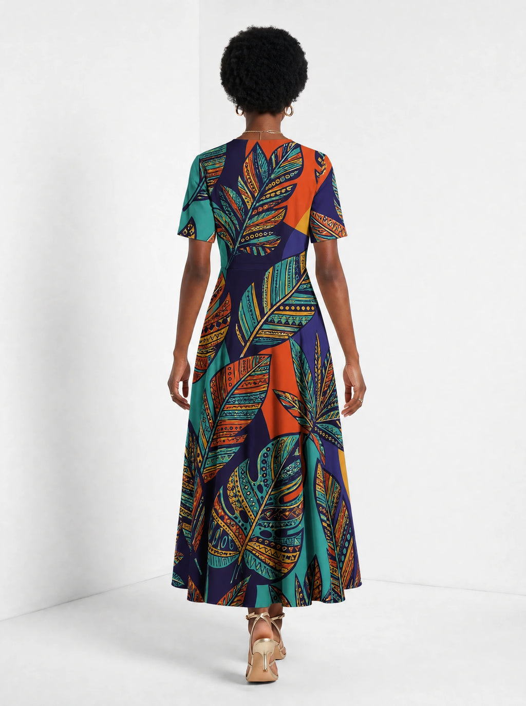 "Majani" Short Sleeve Maxi Dress — back view on model