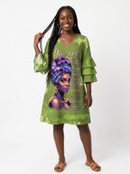 Green Orchid Stacked Ruffle Sleeve Dress