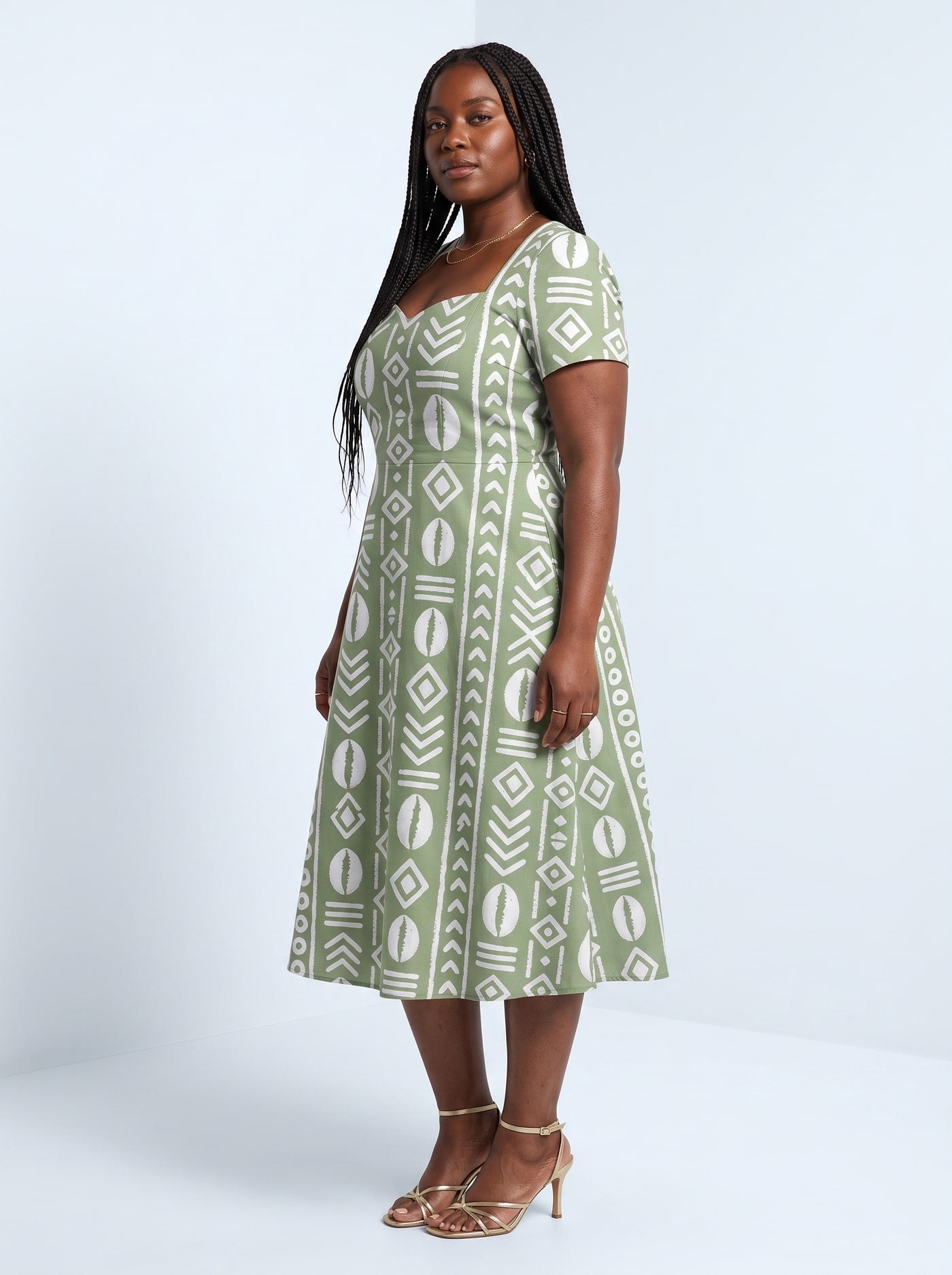 "Oshun Verde" Sweetheart Midi Dress