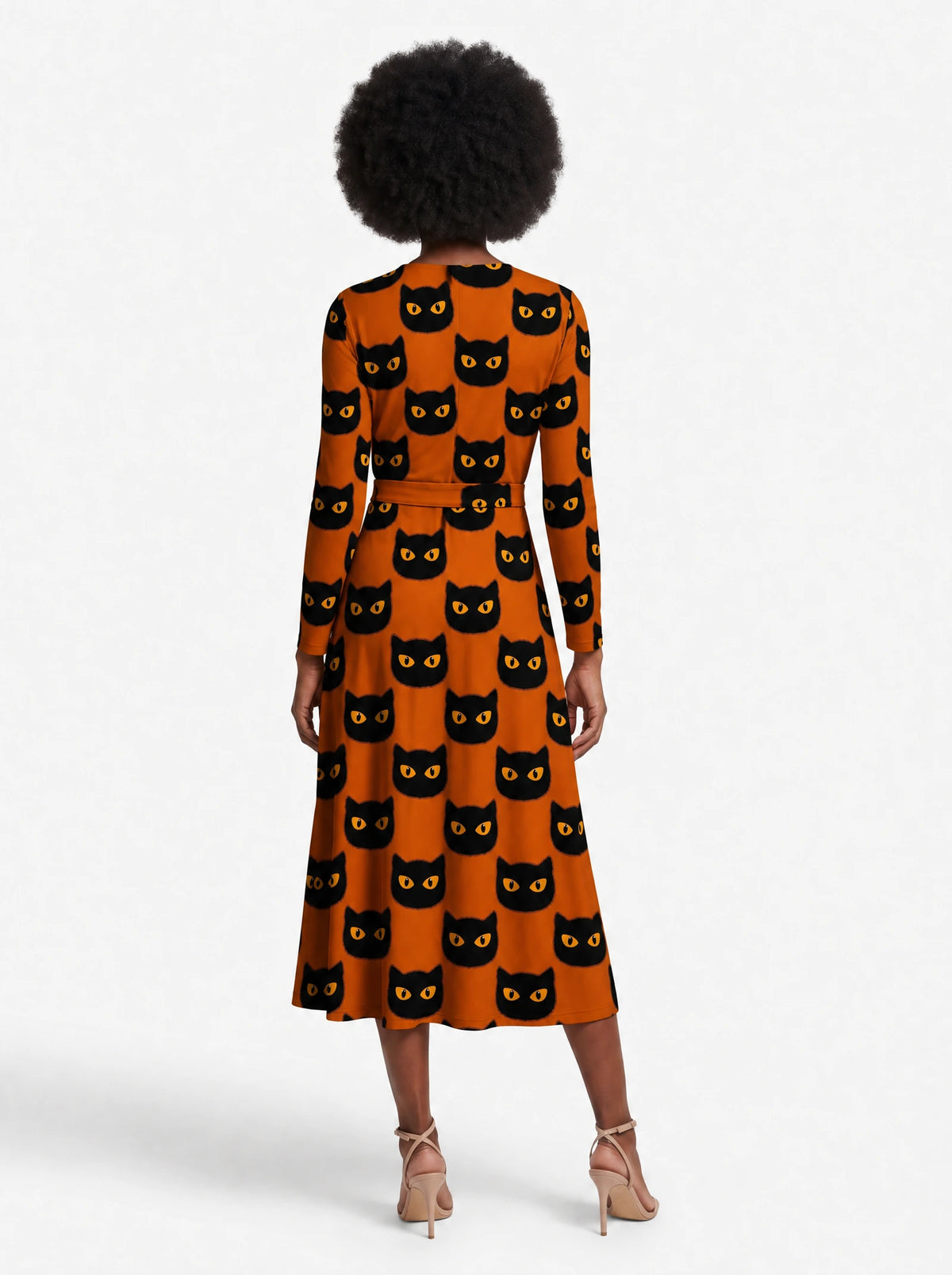 "Paka" Halloween Long Sleeve Midaxi Dress — back view on model
