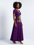 Purple Leopard Short Sleeve Maxi Dress Promo
