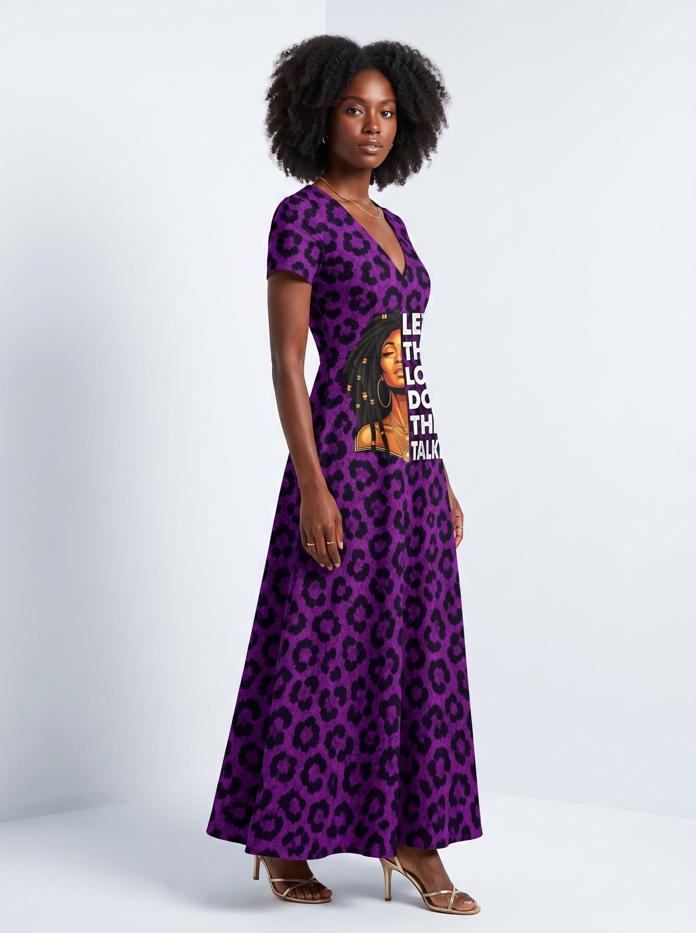 Purple Leopard Short Sleeve Maxi Dress