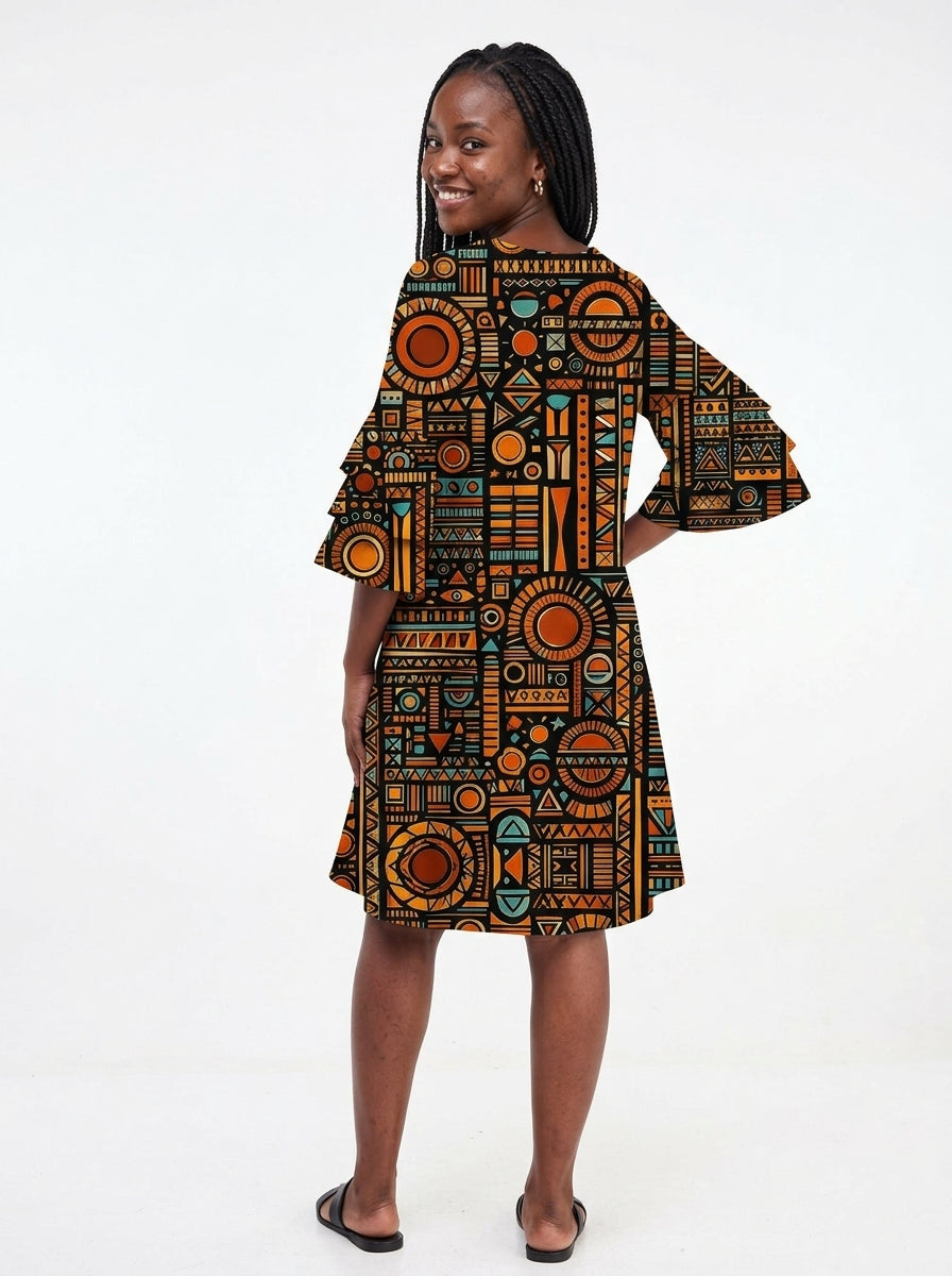 Afrocentric Pattern Stacked Ruffle Dress & Leggings Deal
