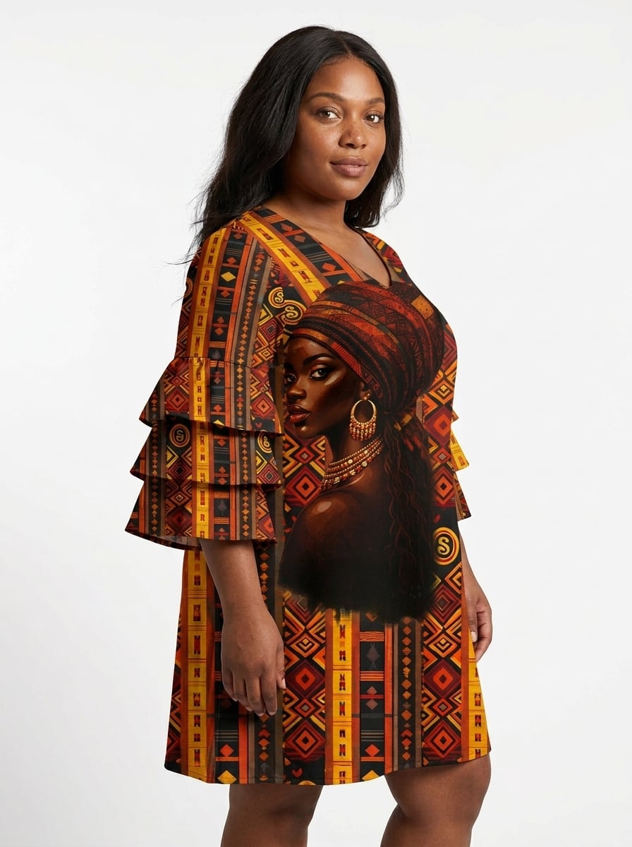Melanin Radiance Stacked Ruffle Sleeve Dress