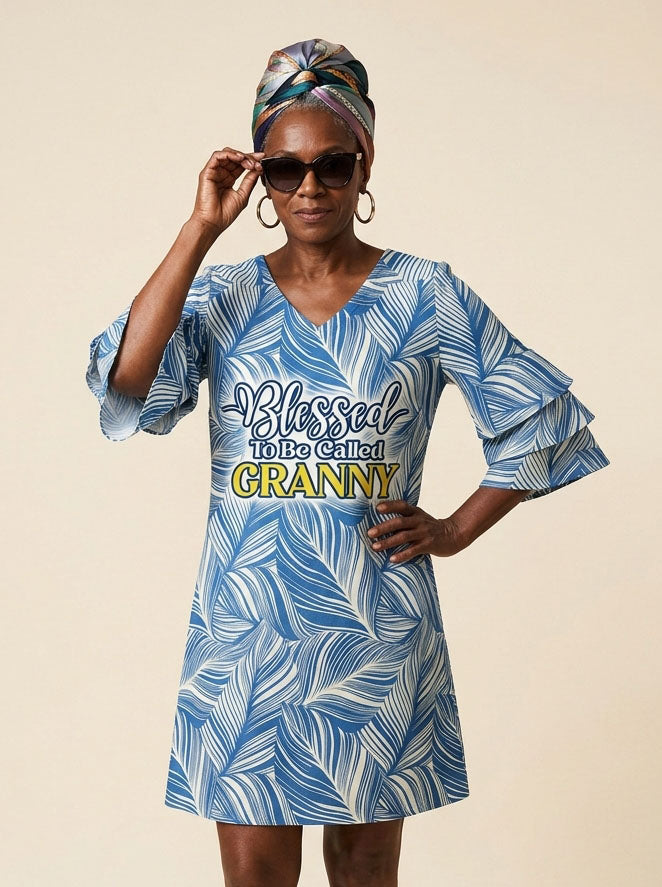 Blesssed Granny Stacked Ruffle Sleeve Dress