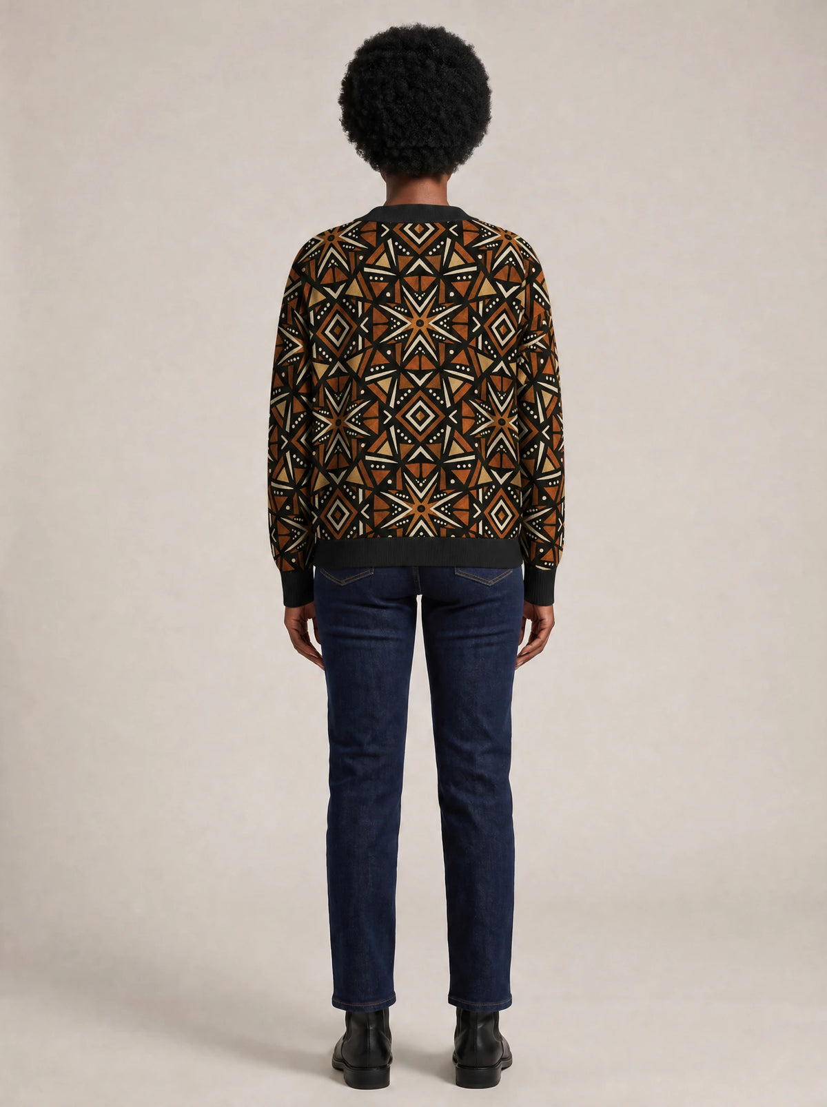 "Udongo" Cardigan — back view on model