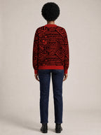 "Shaka" Burgundy Cardigan — back view on model