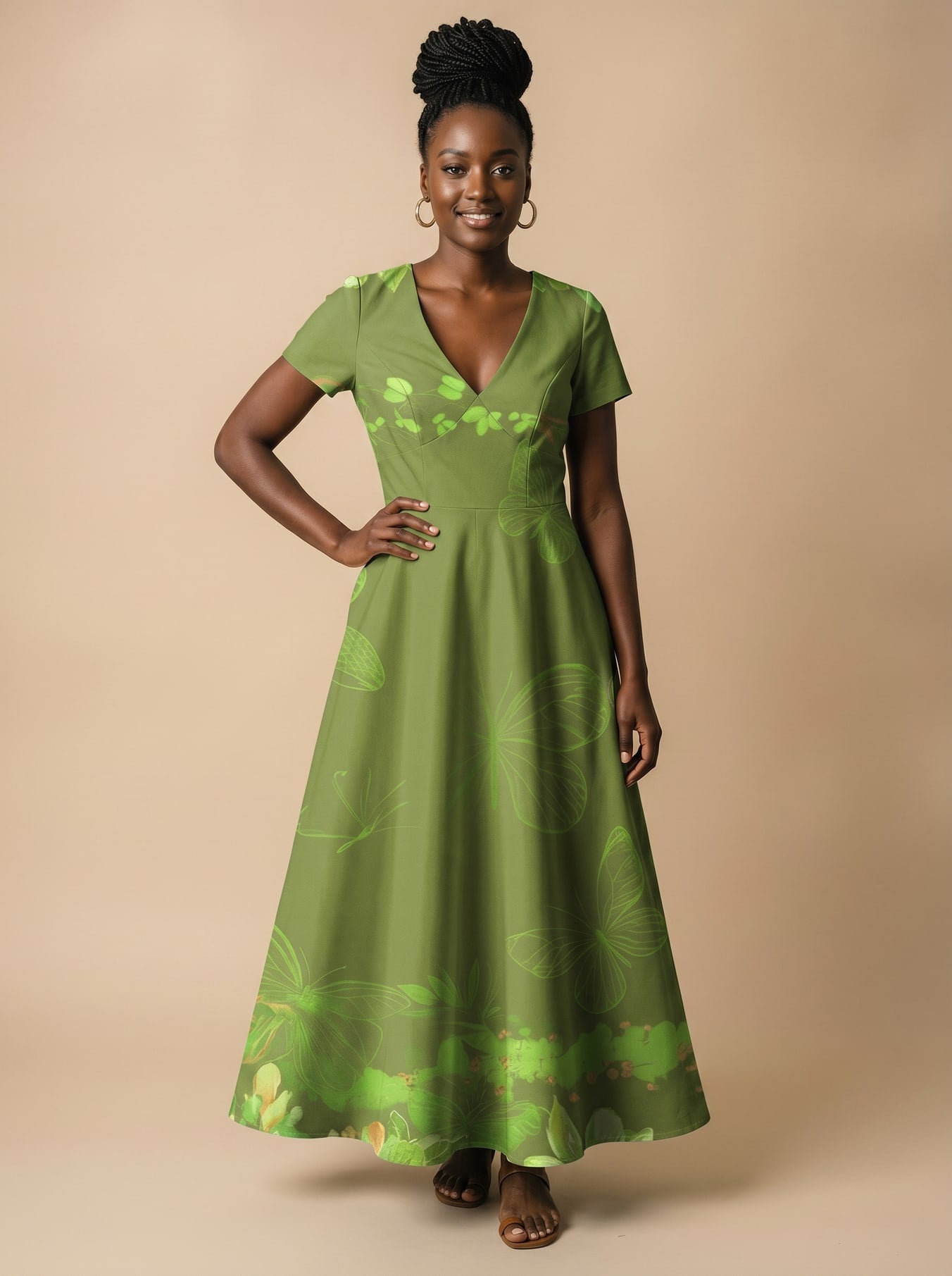Green Orchid Short Sleeve Maxi Dress