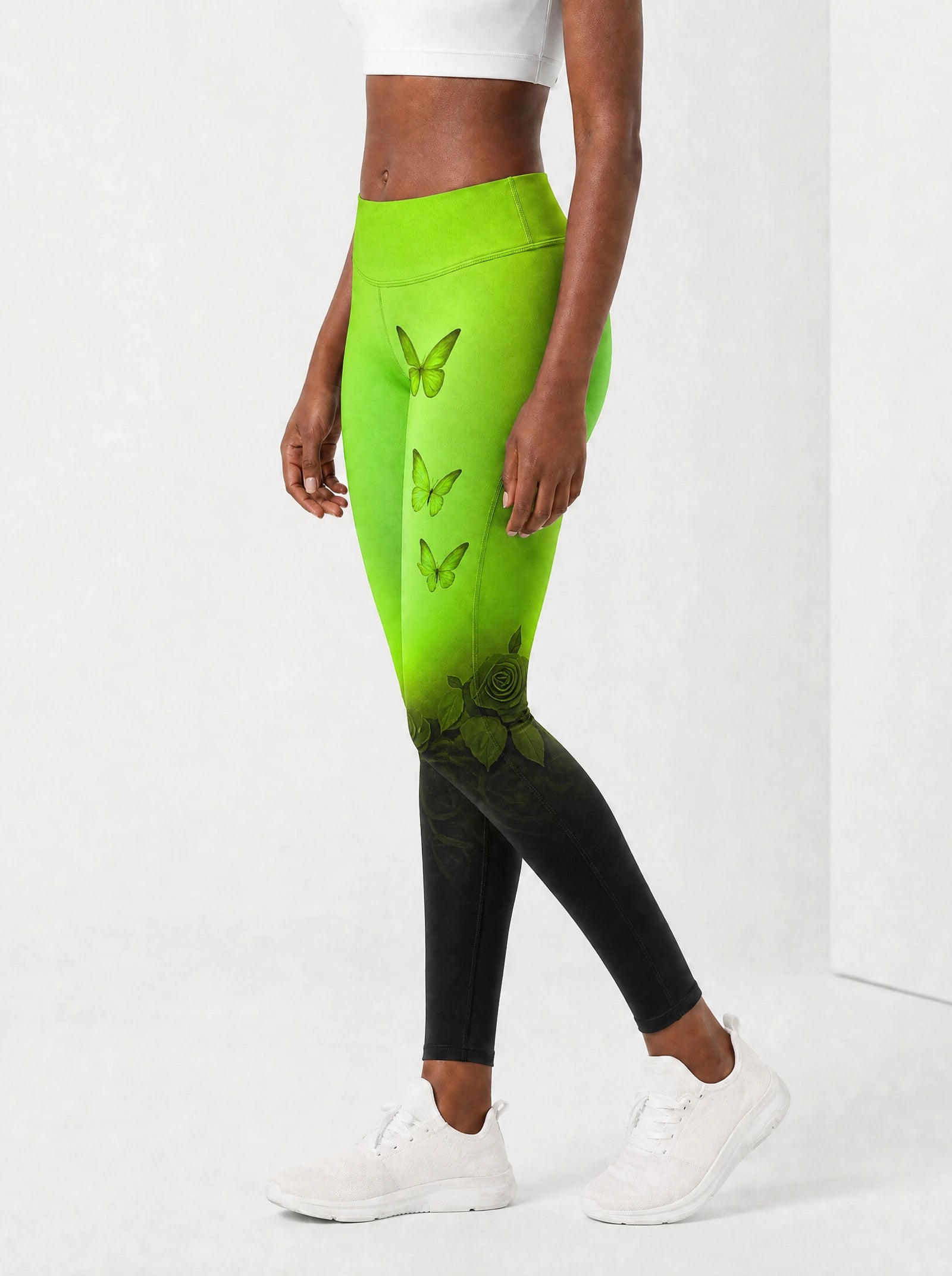 "Selah" Green Leggings — side view on model