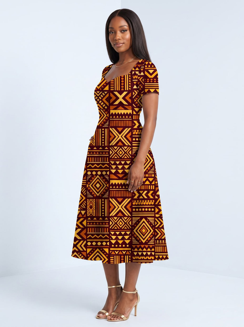 "Mudcloth" Sweetheart Midi Dress