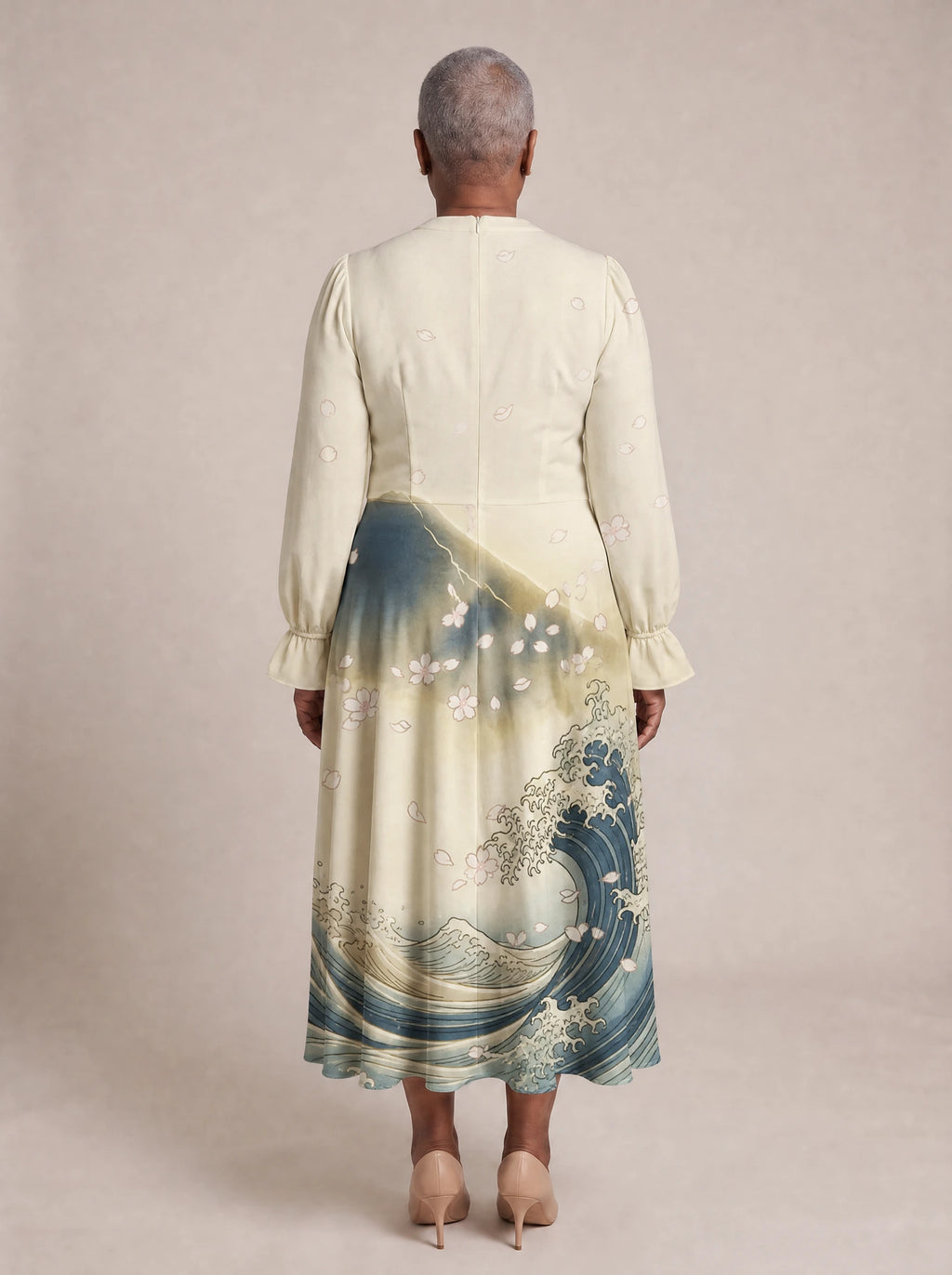 "Wimbi" Long Puff Sleeve Dress — back view on model
