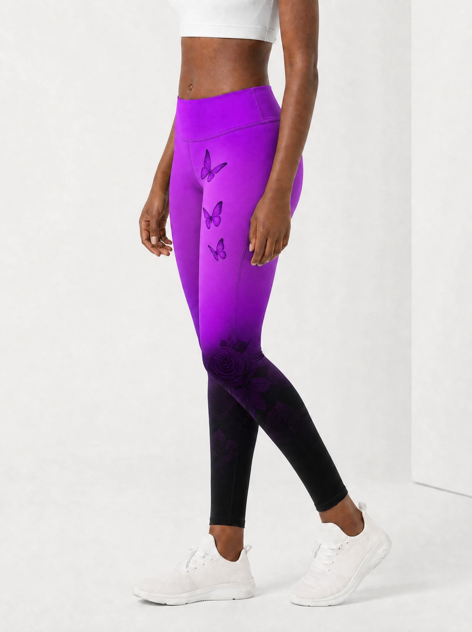 Selah Purple Leggings — side view on model