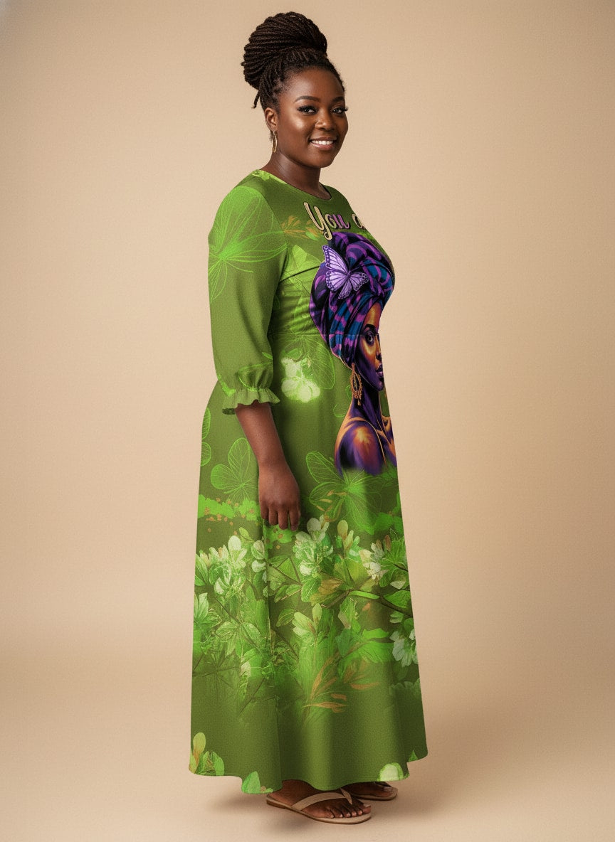Green Orchid Long Sleeve Maxi Dress