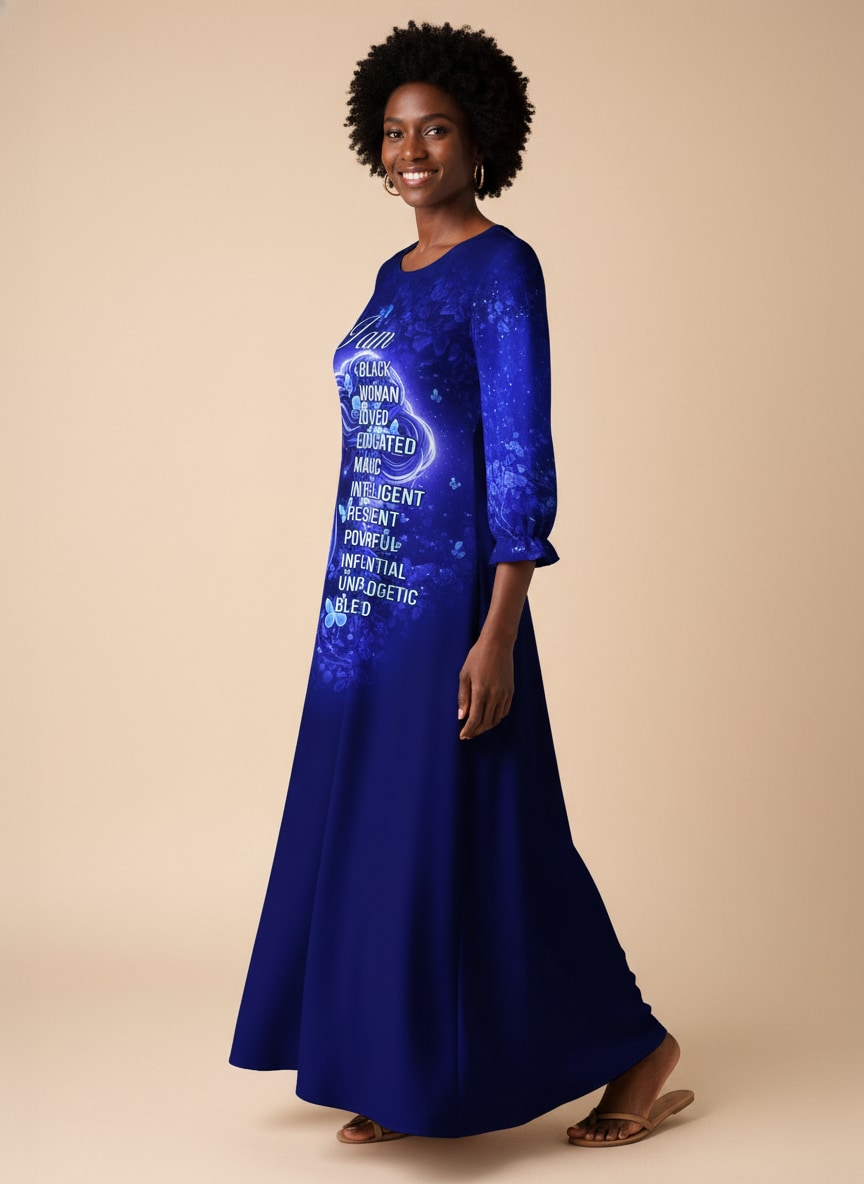 Black Woman Loved Long Sleeve Maxi Dress