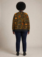 "Afrocentric Pattern" Cardigan — back view on model