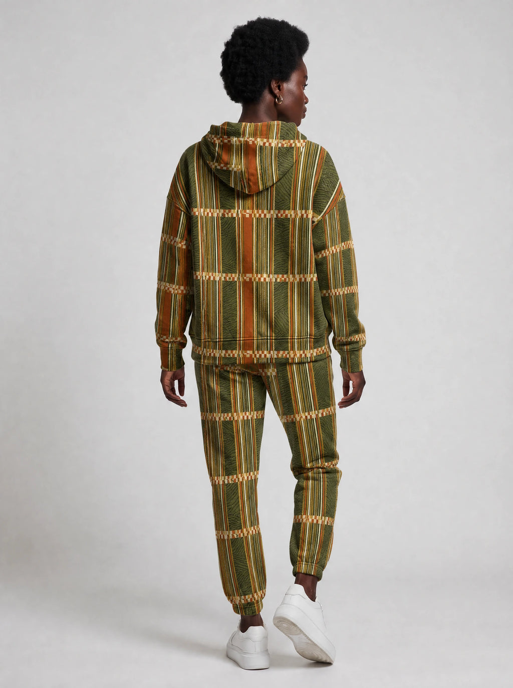 "Safu" Olive Gold Hoodie & Jogger Set — back view on model