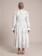 "Chanua" Long Puff Sleeve Dress — back view on model
