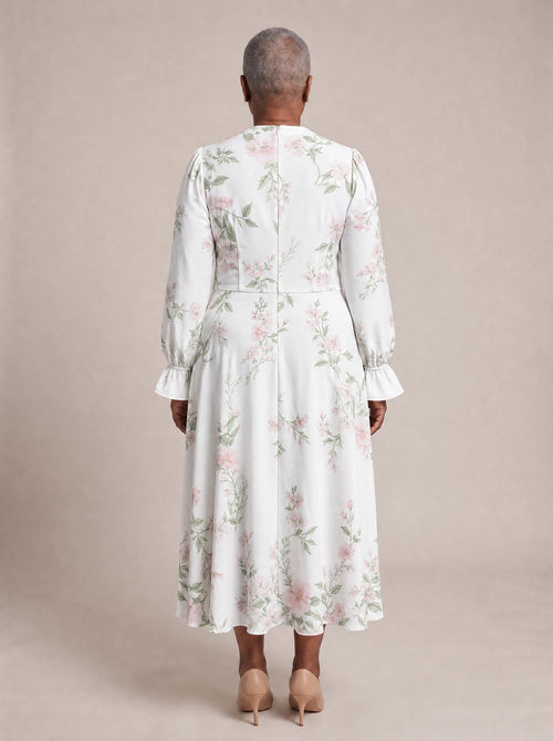 "Chanua" Long Puff Sleeve Dress — back view on model