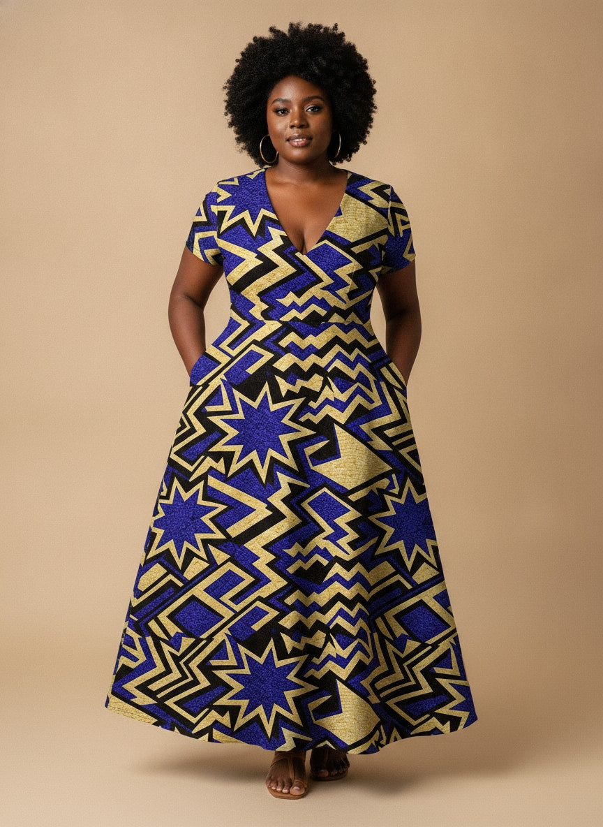 Royal Blue Sheba Short Sleeve Maxi Dress
