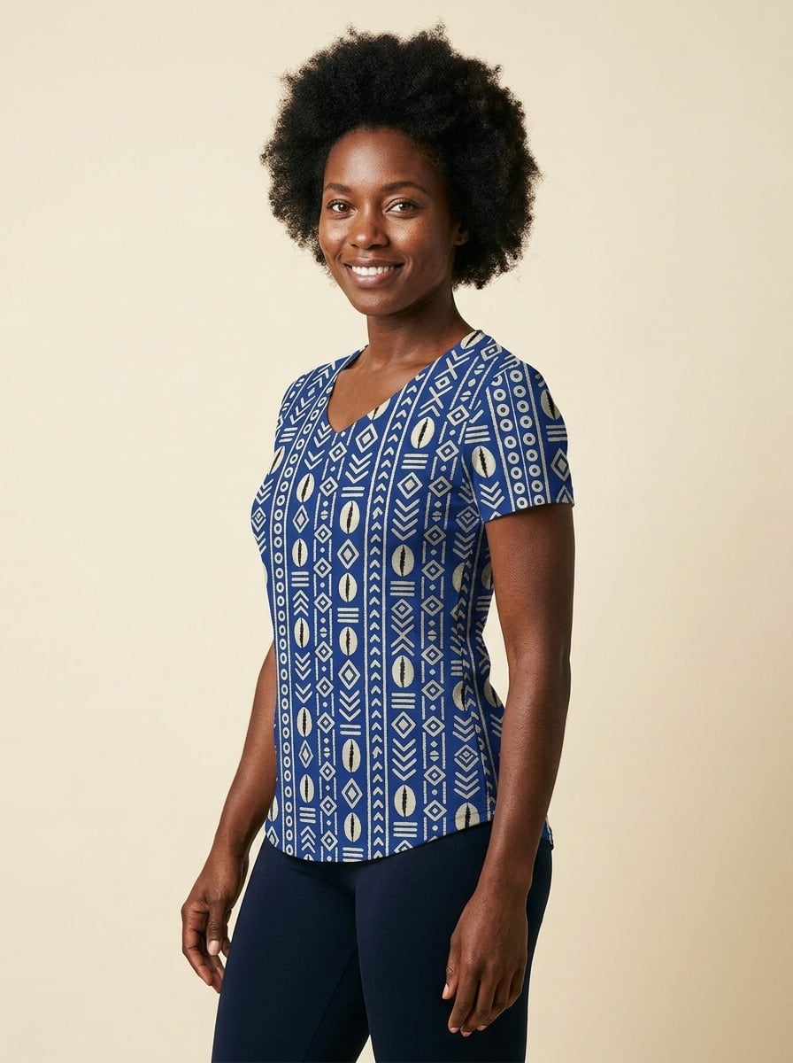 "Oshun" Royal Blue V-Neck T-Shirt