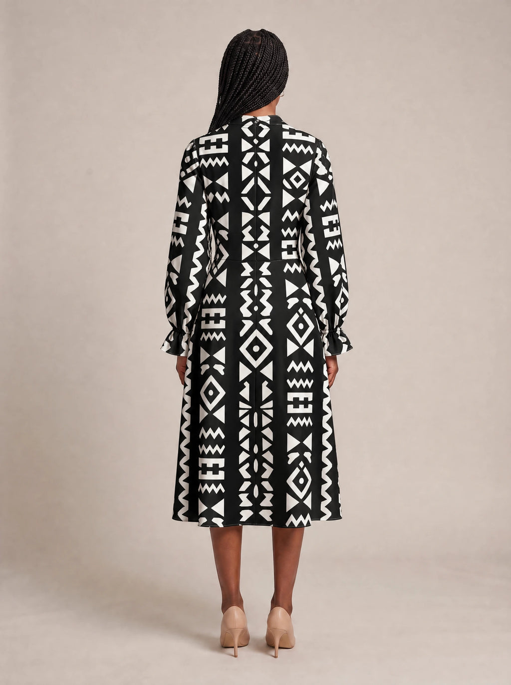"Kuba" Long Puff Sleeve Dress — back view on model