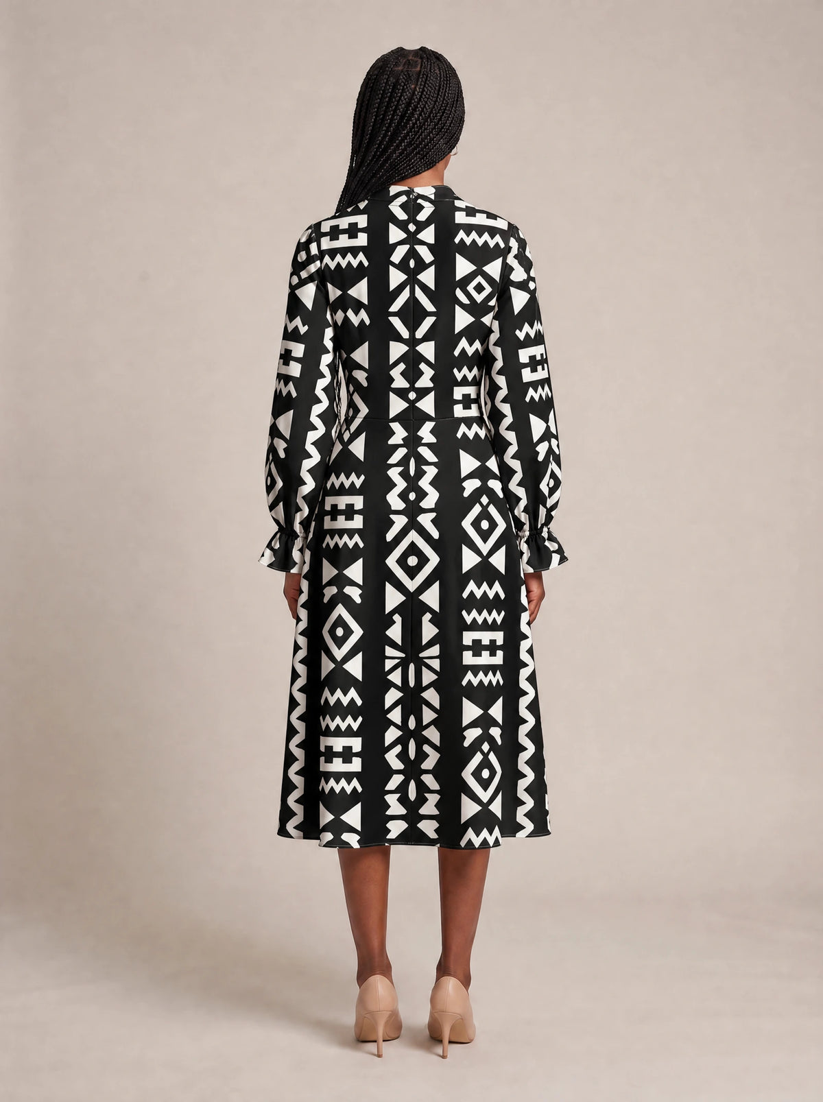 "Kuba" Long Puff Sleeve Dress — back view on model