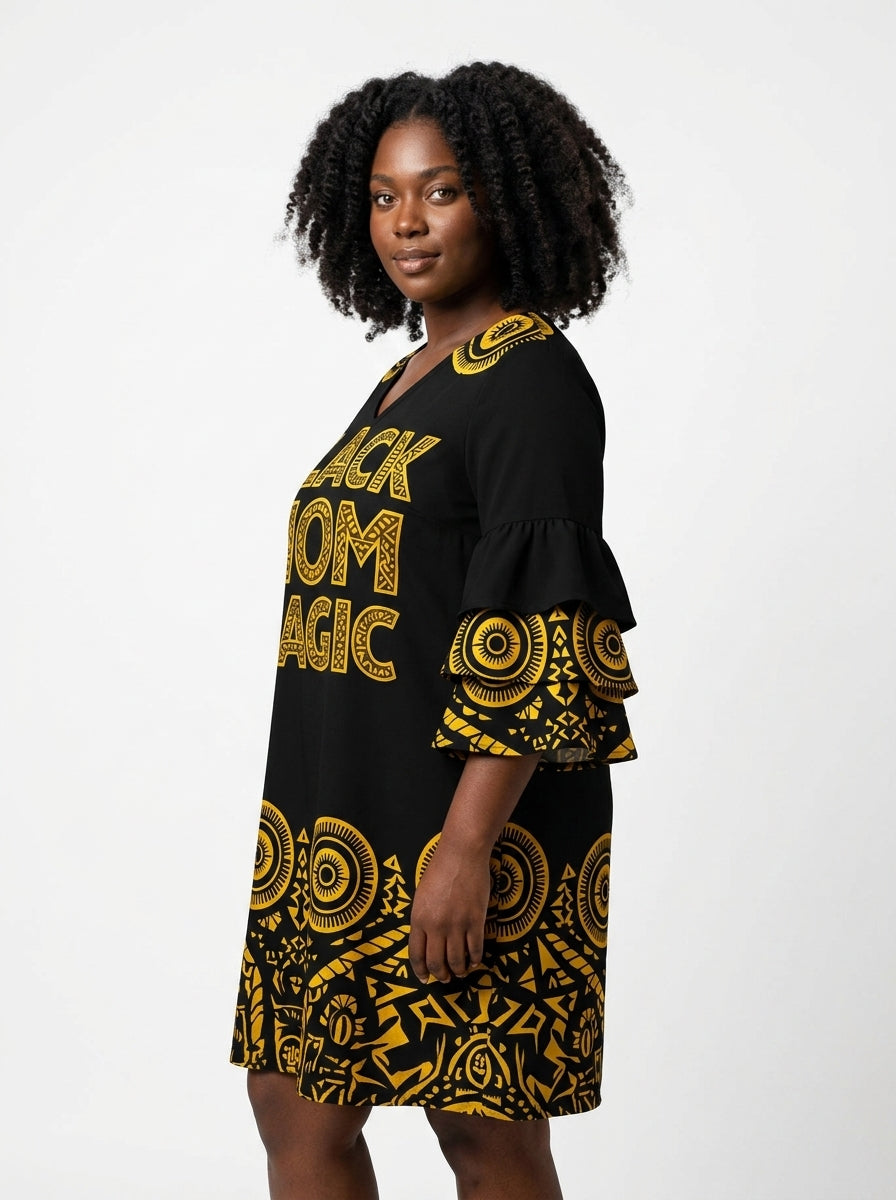"Mamafo" Stacked Ruffle Sleeve Dress