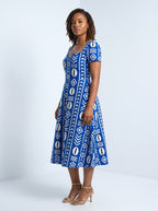 "Oshun Royal Blue" Sweetheart Midi Dress