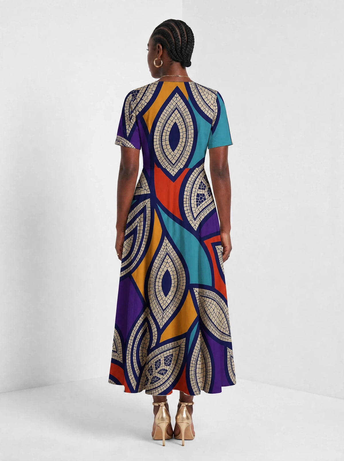 "Johari" Short Sleeve Maxi Dress — back view on model