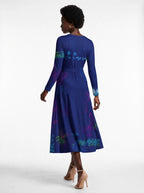 "Blue Orchid" Long Sleeve Midaxi Dress — back view on model