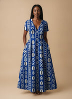 "Oshun" Royal Blue Short Sleeve Maxi Dress