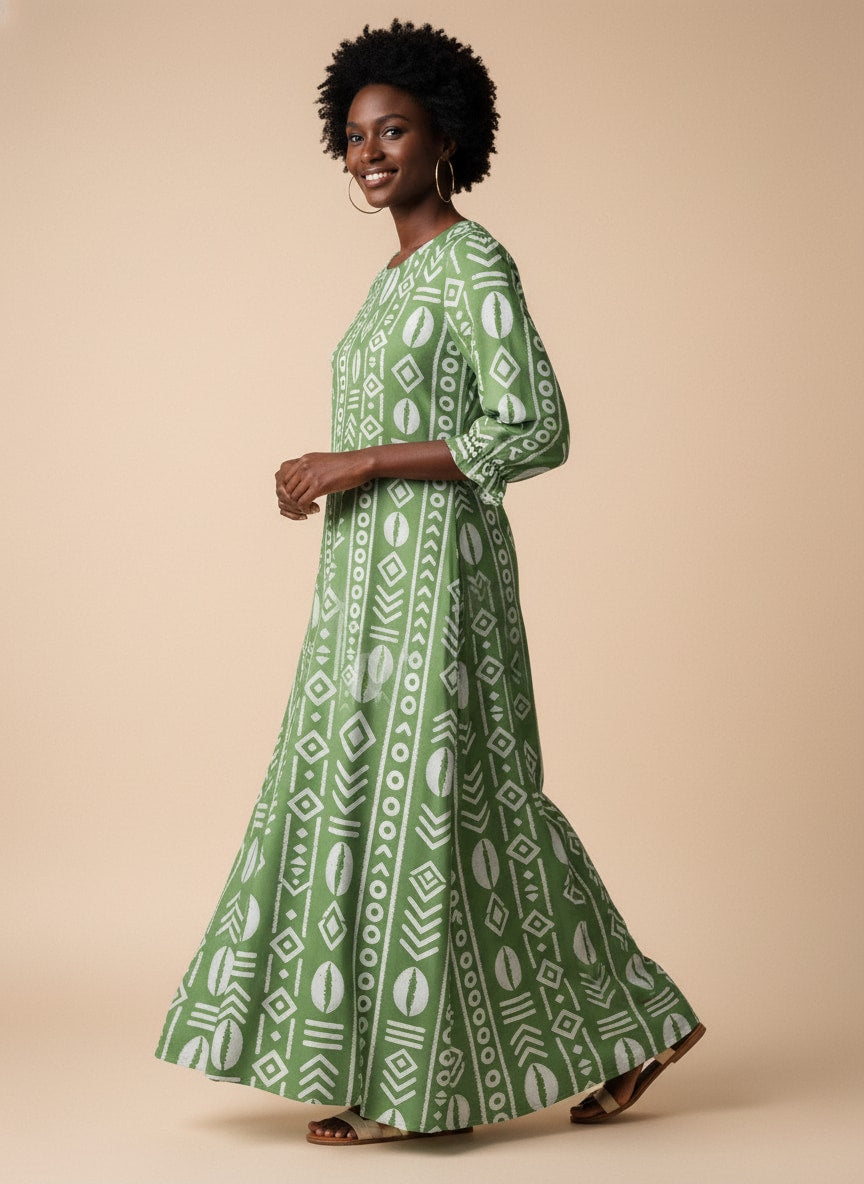 Oshun Verde Long Sleeve Maxi Dress