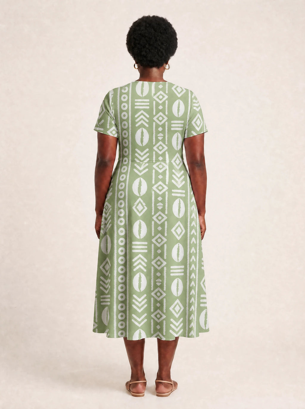 "Oshun Verde" V Neck Midi Dress