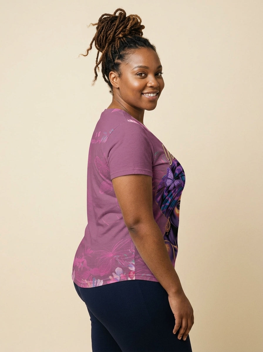 Pink Orchid V-neck T-shirt