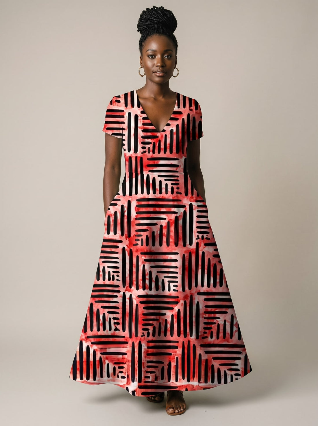 "Adire" Short Sleeve Maxi Dress