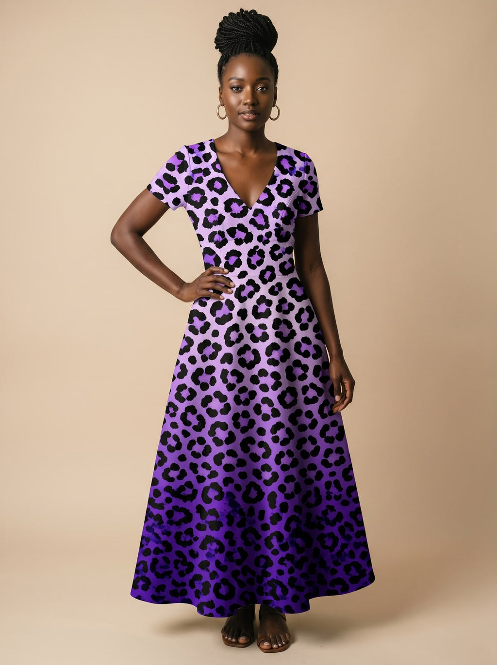 "Unstoppable" Amethyst Leopard Short Sleeve Maxi Dress Promo