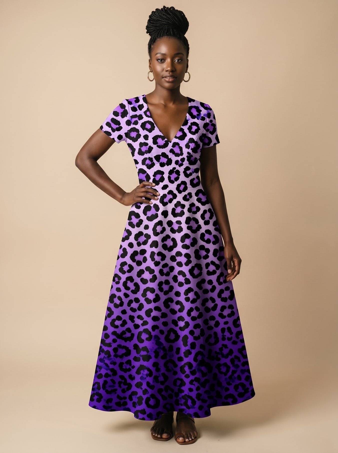"Unstoppable" Amethyst Leopard Short Sleeve Maxi Dress