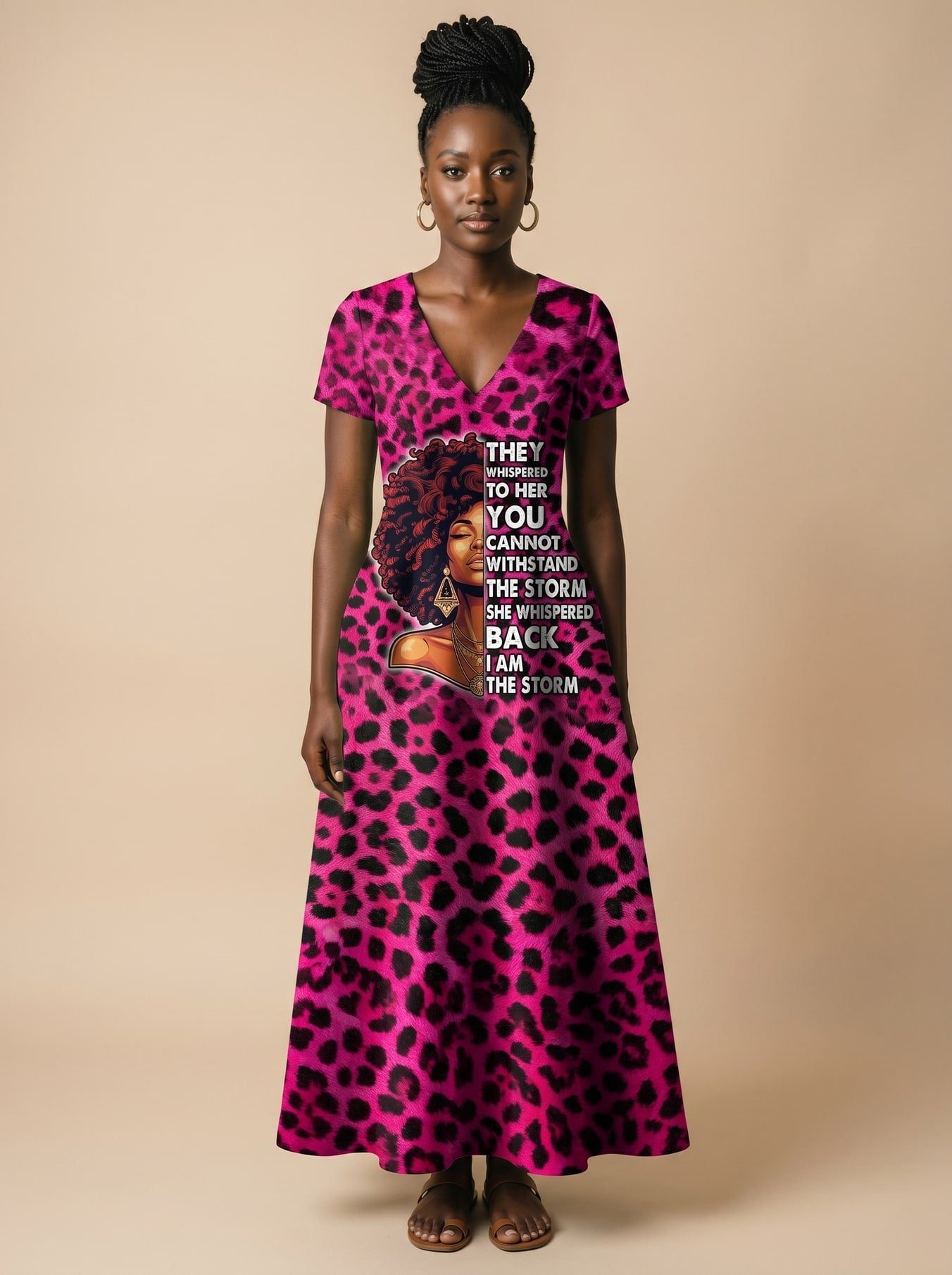 "Unstoppable" Pink Leopard" Short Sleeve Maxi Dress
