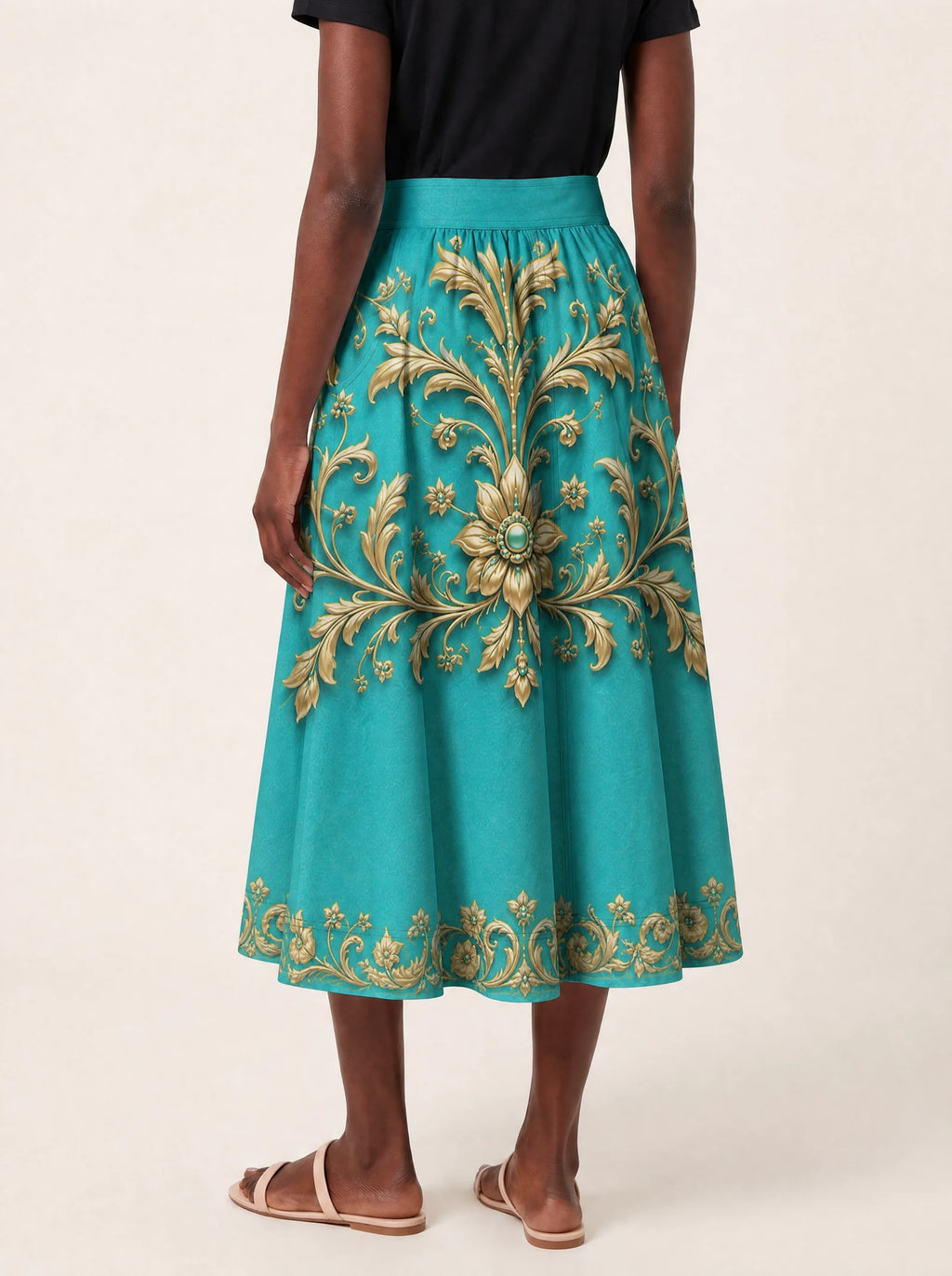 "Heshima" Twirl Skirt — back view on model