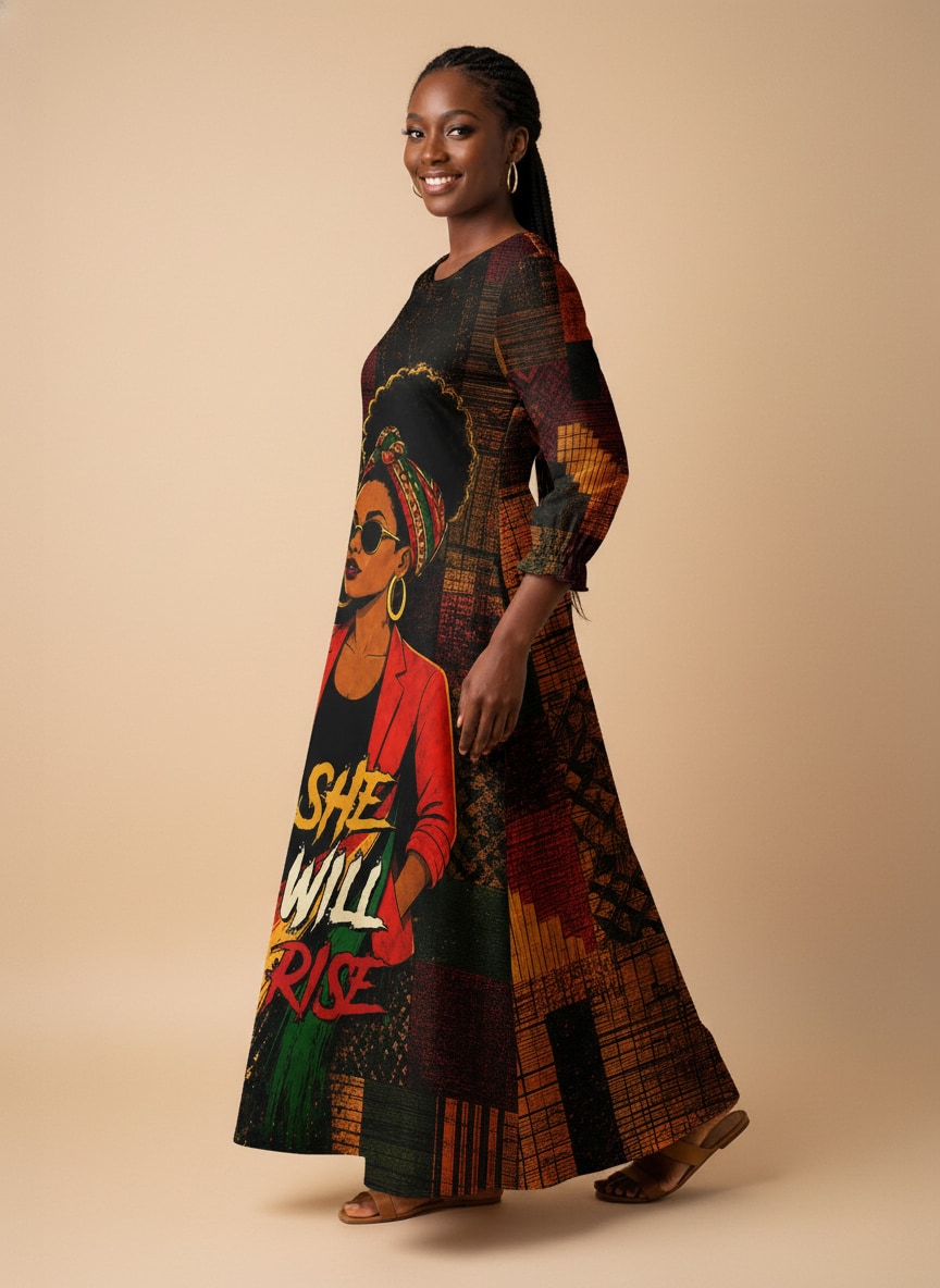 "Inuka" Long Sleeve Maxi Dress