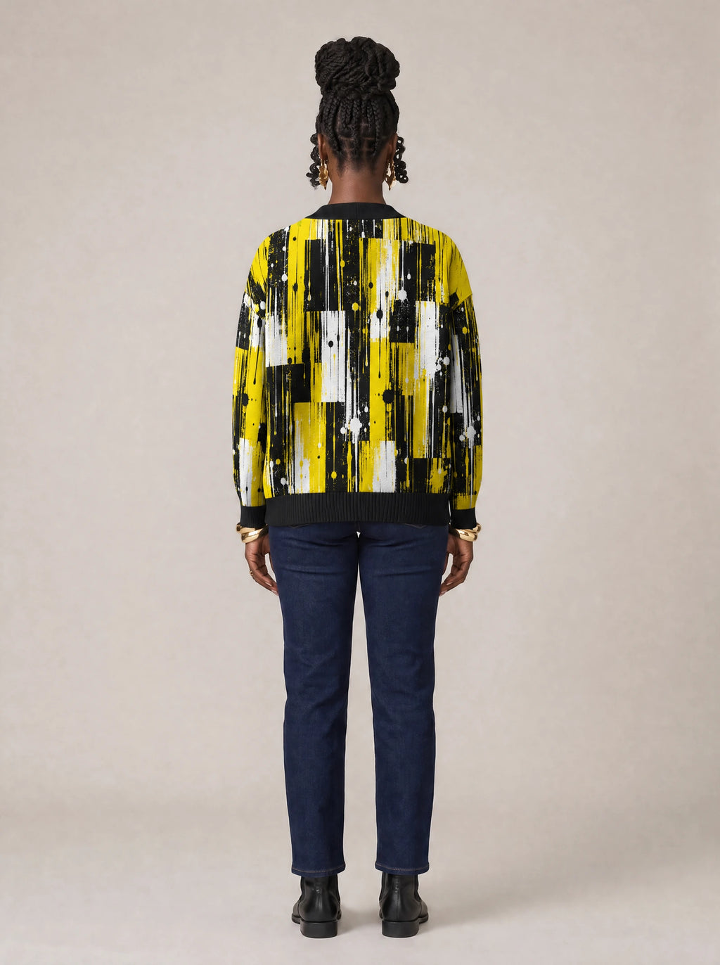 "Mvua" Cardigan — back view on model