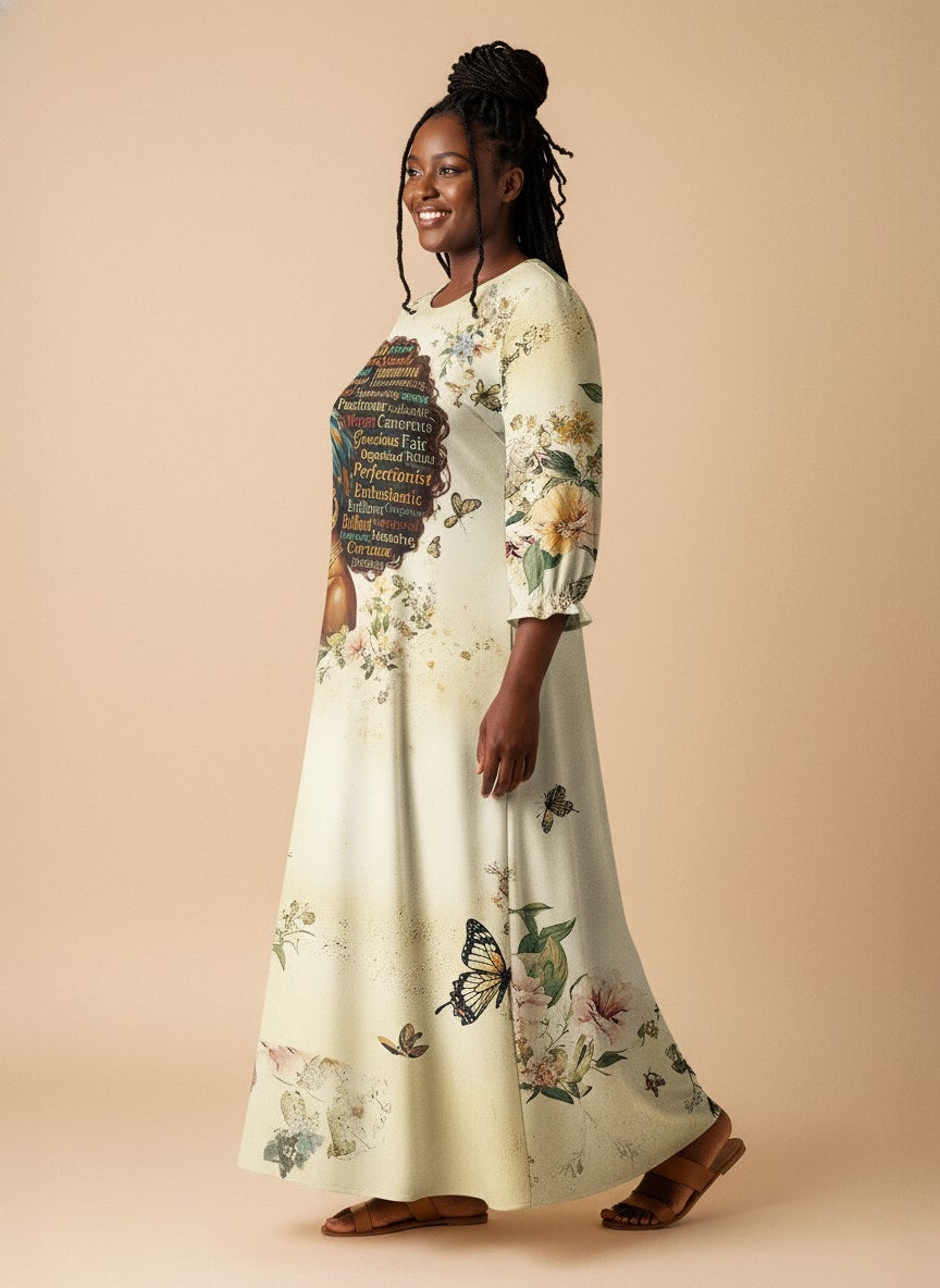 Gorgeous Black Queen Long Sleeve Maxi Dress