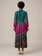 "Lulu" Long Puff Sleeve Dress — back view on model