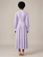 "Zambarau" Long Puff Sleeve Dress — back view on model