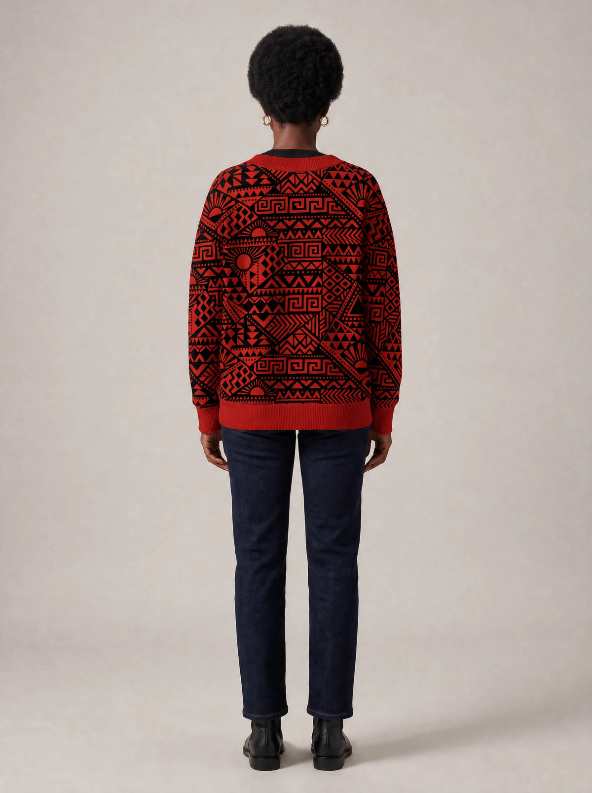 "Shaka" Burgundy Knitted Cardigan — back view on model