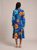 "Maua" Long Puff Sleeve Dress — back view on model