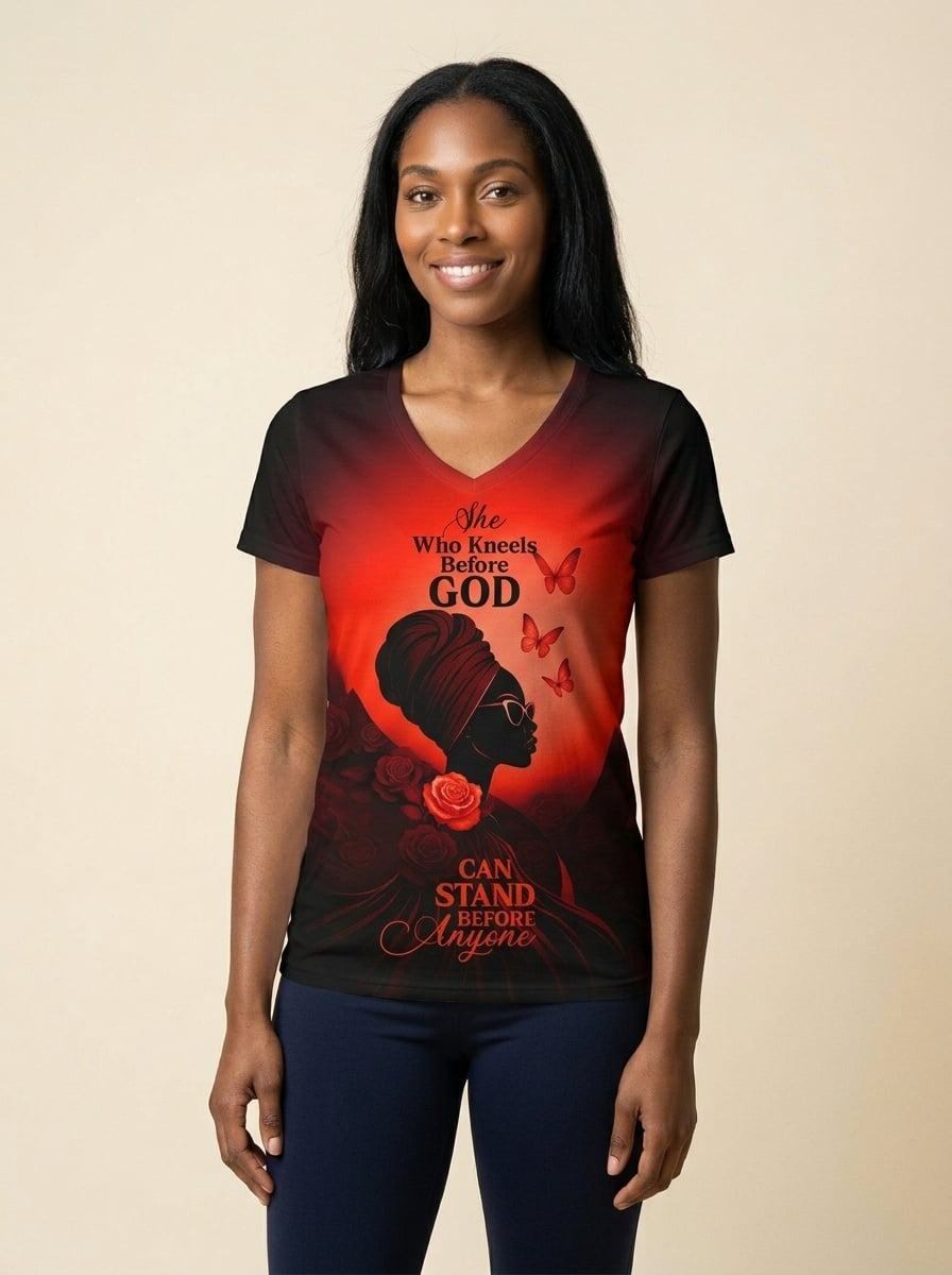 "Selah" Red V-Neck T-Shirt