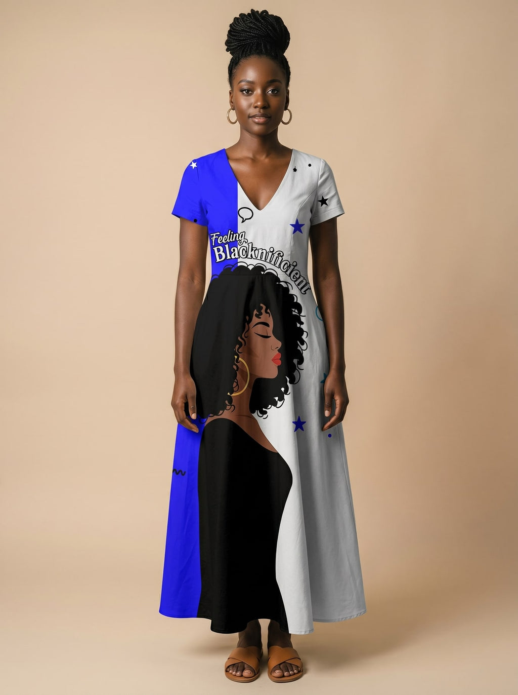 "Feeling Blacknificient Blue" Short Sleeve Maxi Dress