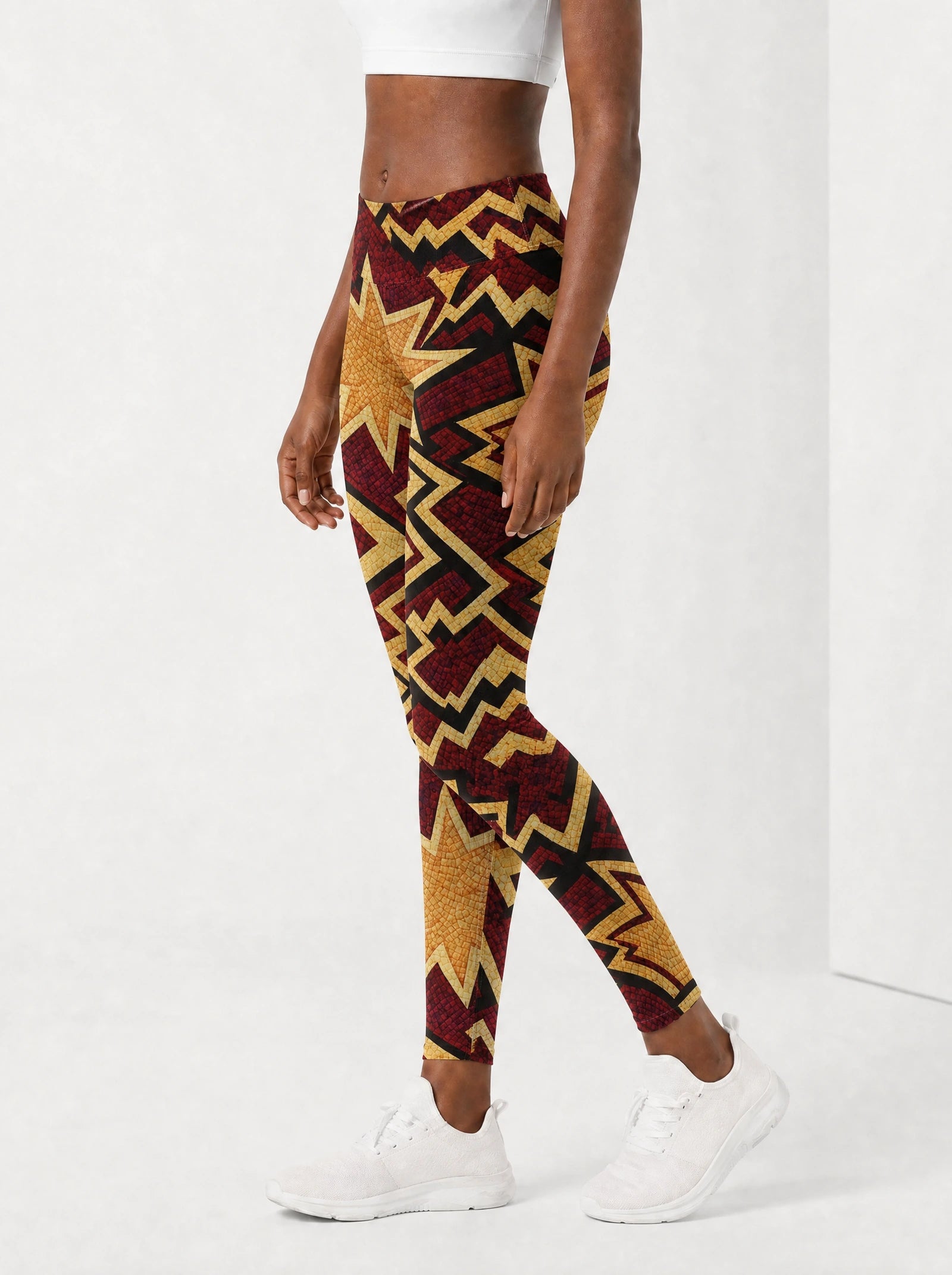 Burgundy Sheba Leggings — side view on model