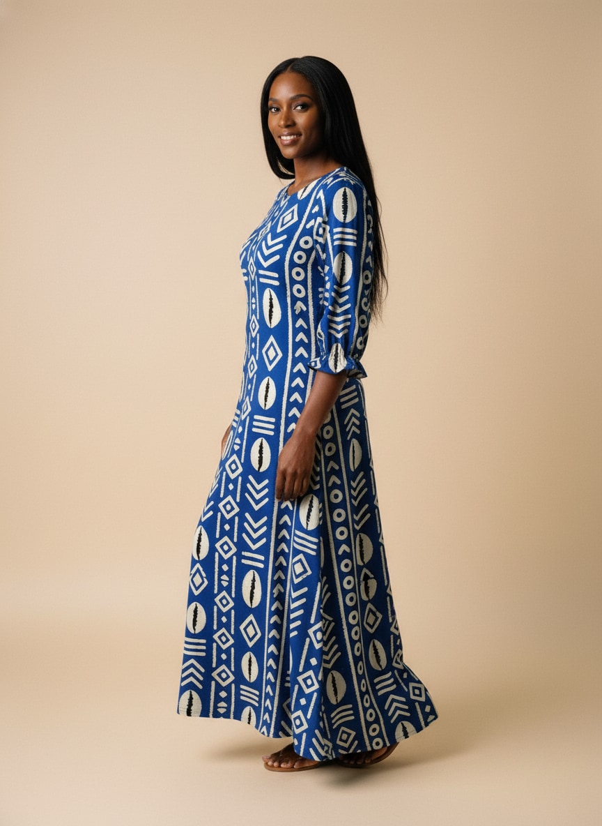"Oshun" Royal Blue Long Sleeve Maxi Dress